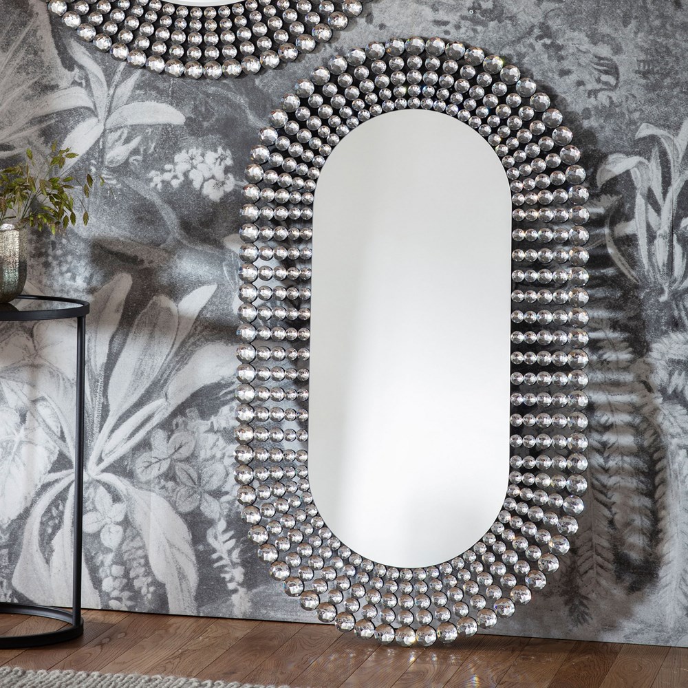 Sophia Oval Modern Mirror in Silver Grey